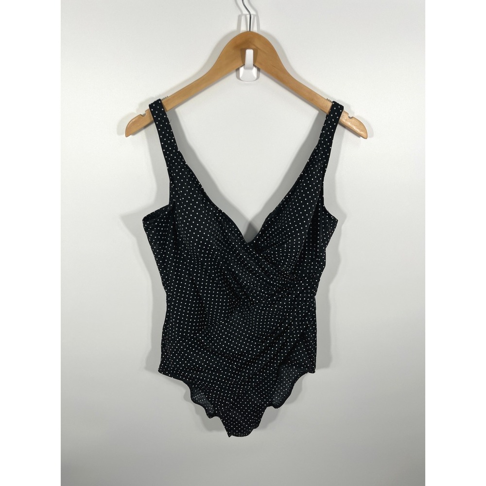 Miraclesuit Pin Point Oceanus One Piece Swimsuit 18 Black‎ Tummy Control Ruched